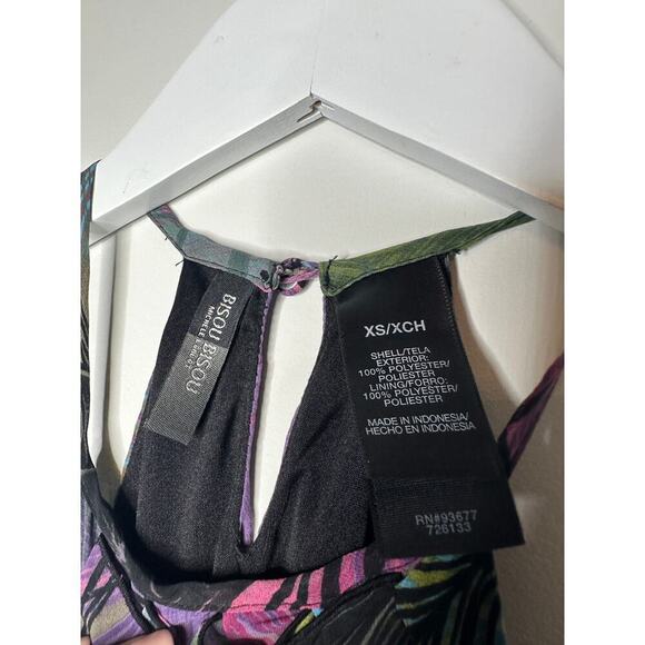 Bisou Bisou Size XS Ruffled Halter Top Colorful Black Pink Y2K Tropical Vacation - Picture 7 of 11